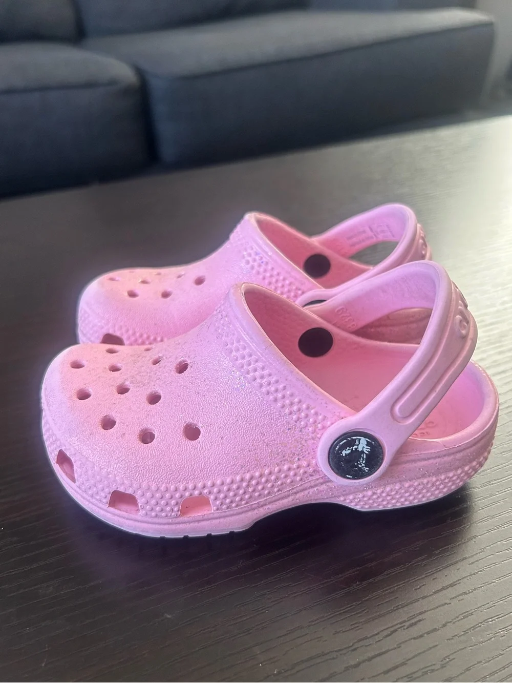 Crocs classic Kids Glitter Pink Clog Sandals with Heel Strap